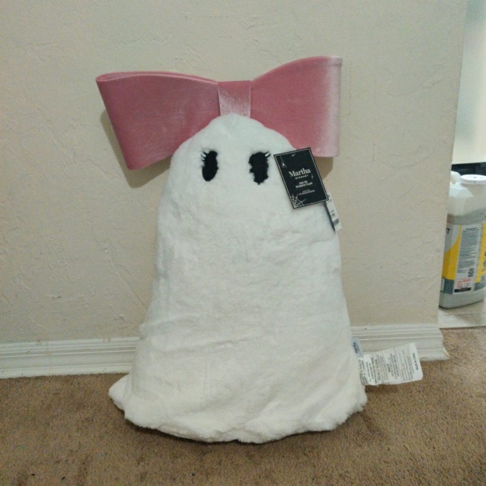 Martha Stewart Plush VIRAL Ghost Pink Bow Pillow Halloween NWT 24”